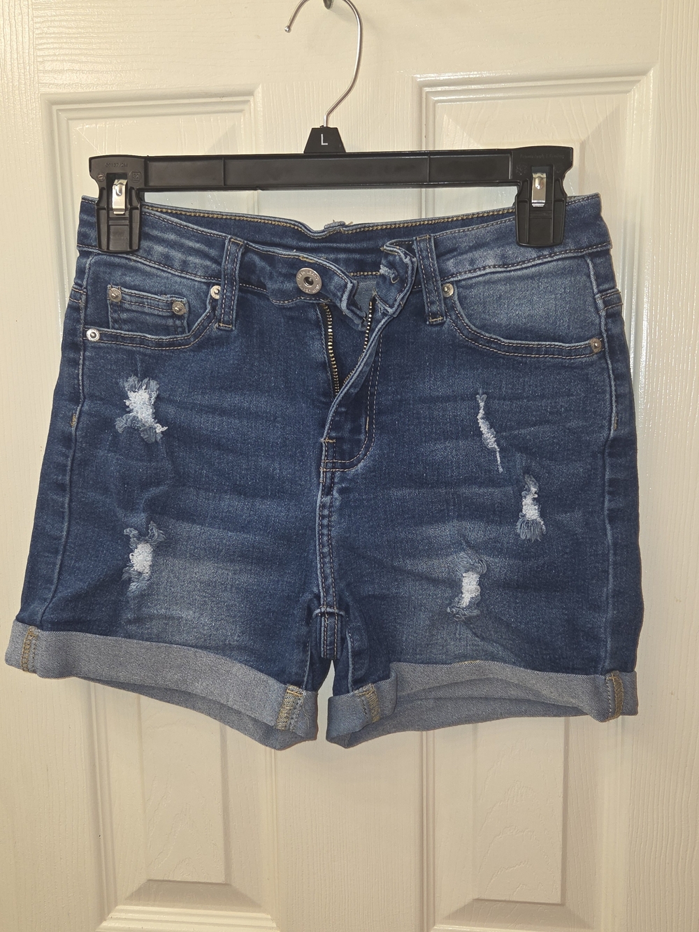 Classic Dark Blue Distressed Denim Women's Shorts